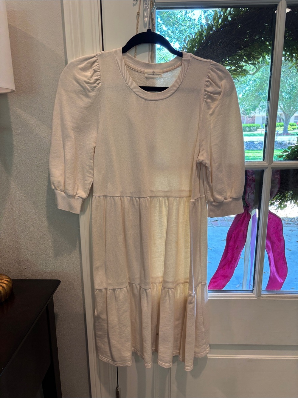 Anthropologie Cream Puff Sleeve Tiered Dress